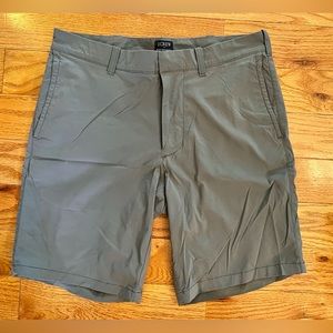 J Crew men’s Gray tech shorts; 30” waist, 9” inseam